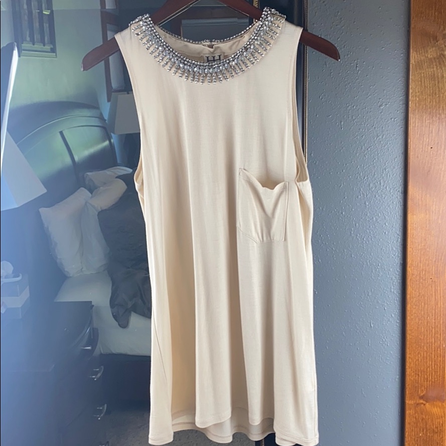 Haute Hippie Sleeveless Clear Stone Necklace Top, Medium